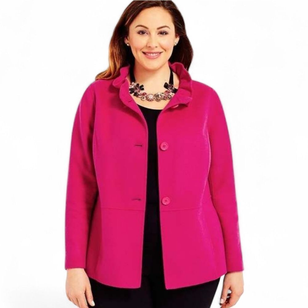 Talbots Pink Wool Ruffle Neck Double Face Jacket Women's Plus Size 24W